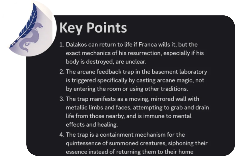 Key points from a D&D session posted in Discord by Crit Scribbler